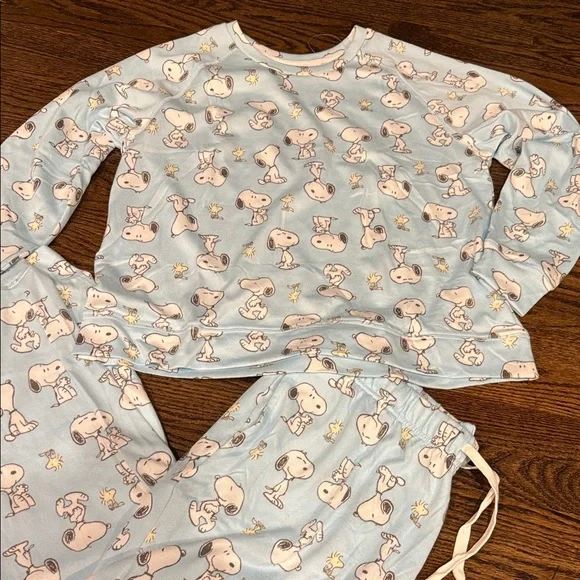 Adorable Blue woman’s peanuts size large snoopy Pajamas with Cartoon Print - Picture 5 of 5
